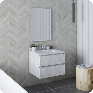 Scandinavian <b>Line</b> Modern Eco-Friendly White <b>Washed</b> Wood Finish <b>Wall</b>-<b>Mounted</b> Bathroom Vanity Cabinet Easy Assembly Home - Product Image 2