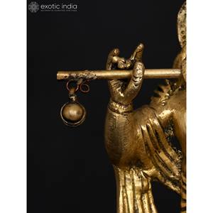 Escultura de latón de 5 pulgadas hecha a mano de Radha Krishna, figura pequeña elegante de pie para decoración del hogar, uso de templo de regalo hecho en La India - Product Image 3