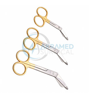 Juego de 3 Tijeras para Vendajes Lister con Mango Dorado, Dentadas, Certificadas por la CE, Instrumentos Quirúrgicos Ortopédicos - Product Image 2