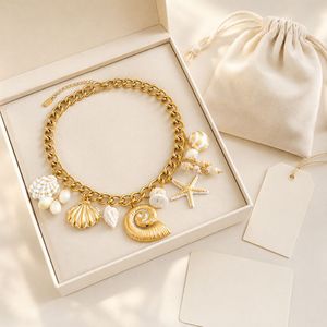 Collar de Lujo con Colgante Fino Marino de Acero Inoxidable Chapado en Oro de 18K con Dije de Concha Natural para Mujer, Joyería de Verano para Resort - Product Image 3
