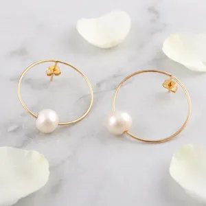 Pendientes de aro con perlas barrocas de agua dulce naturales, chapados en oro de 18 quilates, aros circulares redondos con perlas grandes y llamativas para mujer, joyería de moda. - Product Image 3