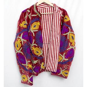 Vintage Hand Embroidered <b>Velvet</b> Unisex Short Winter <b>Quilted</b> Reversible Floral Pattern Eco-Friendly Casual Jacket Mandarin Collar - Product Image 3