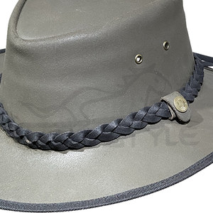 Sombrero Vaquero Occidental Verde Oliva con Banda Trenzada Negra, Ajustable, de Cuero, Personalizable OEM, Unisex, para Viajes, Safari y Protección Solar - Product Image 4