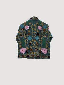 Premium Grey Velvet Embroidered Suzani Jacket With Multicolor Floral Pattern Full Sleeve <b>Stand</b> Collar Handmade Boho Winter <b>Coat</b> - Product Image 5