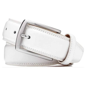 Ceinture formelle en cuir véritable blanc avec boucle rectangulaire argentée, design solide pour hommes - Product Image 1