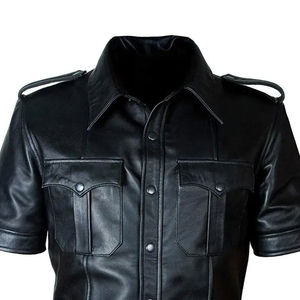 Chemises en cuir pour hommes, vêtements décontractés d'hiver, broderie personnalisée du logo, cuir de vache véritable, chemise coupe-vent pour club, soirée, streetwear - Product Image 5