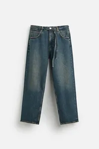 MEESAM LEATHER HOSIERY Jeans de Mezclilla Unisex 100% Algodón de Secado Rápido, Cintura Alta, Corte Recto, Estilo Vintage, para Invierno - Product Image 5