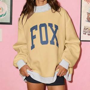 Custom Printed Top Design <b>Women's</b> Winter Casual Solid 100% Cotton Fleece Waterproof Oversize Crew Neck Breathable Drop Shoulder - Product Image 1