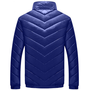 Blouson matelassé bleu pour homme, col montant, coupe-vent, fermeture éclair, décontracté, hiver, coupe ajustée, extérieur polyester, couleur unie, longueur standard - Product Image 2