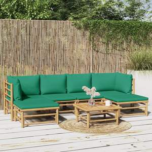 Conjunto de Muebles de Jardín de Bambú Verde Medio y Poliéster para Sofás de Exterior - Product Image 1