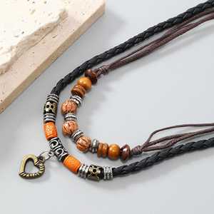 Collier avec pendentif en perle de pierre de cœur - Cordon réglable multicouche pour hommes - Product Image 2