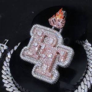 Fine Jewelry Personalized 925 <b>Silver</b> Hip Hop Letter Iced Custom Name <b>Initial</b> Moissanite Mosaic Charm <b>Pendant</b> Set - Product Image 1