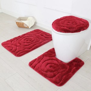 Tapis de bain rectangulaire en microfibre rouge, réversible, lavable en machine, 1 pièce, avec dos antidérapant en caoutchouc, motif spirale gaufré, style moderne - Product Image 4