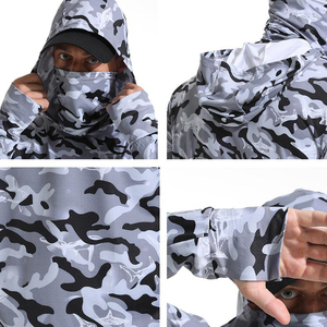 <b>Men's</b> Gray Camouflage Long Sleeve Hooded Shirt with <b>Face</b> <b>Mask</b> Anti-UV Fishing Pullover Top - Product Image 6
