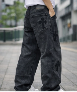 Jeans en denim de haute qualité à coupe droite et design croisé personnalisé pour hommes, taille haute, formel et décontracté, respirant, pour toutes les saisons - Product Image 5
