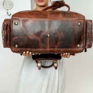 OEM Sac de voyage personnalisé de grande capacité Sacs polochons à bandoulière portables multifonctions Sac polochon en cuir de vache véritable de haute qualité - Product Image 5