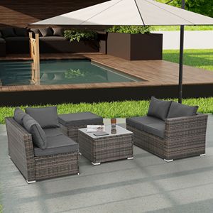 4 pezzi stagionale Set di mobili da giardino in vimini in PE con tavolino in vetro temperato per esterni mobili stagionali - Product Image 2