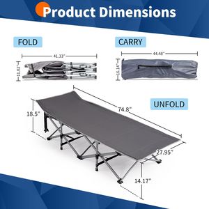 Modern Gray Folding Camping Cot <b>Bed</b> <b>Portable</b> Steel Frame with Soft Pad for Home Office Nap Beach Travel Adults Sleeping Cot - Product Image 2