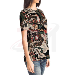 Camiseta de Manga Corta con Cuello Redondo y Estampado Paisley para Mujer, Corte Regular, Estilo Casual, para Todas las Temporadas, 100% Poliéster, Tejido de Tela - Product Image 3