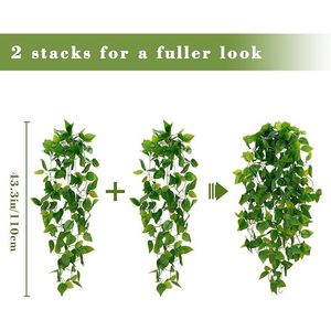 2 pièces de fausses plantes suspendues artificielles Pothos, verdure murale pour la maison, le salon, le bureau, l'intérieur et l'extérieur - Product Image 3