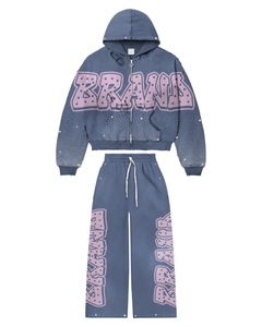 Ensemble de survêtement 2 pièces tendance pour homme, grande taille, imprimé personnalisé, avec sweat à capuche zippé intégral et pantalon de jogging - Product Image 3