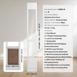 Porta Scorrevole in Vetro per Cani con Altezza Regolabile 75 7/8\"-80 11/16\", Telaio in Alluminio, Vetro Temperato, Accessorio per Finestra Scorrevole per Cani - Product Image 4