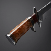 Couteau de chasse en acier inoxydable, lame pleine longueur à pointe tombante, manche en bois avec étui en cuir, pour usage en extérieur et camping