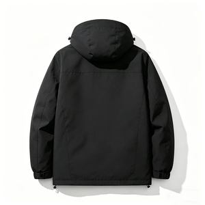 Men's <b>Black</b> Hooded Puffer Jacket With Zipper Closure Windproof Fleece Lined Winter Casual Coat Regular Fit Thick Nylon Shell - Product Image 4
