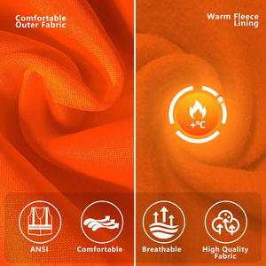High Visibility Safety Jacket Inner Fleece <b>Waterproof</b> Outer Shell Reflective Workwear All Season Protection Construction Gear - Product Image 6