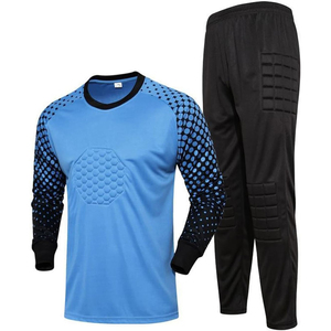 Men's Blue Long Sleeve Soccer Goalkeeper Jersey Set With <b>Padded</b> Black <b>Pants</b> Sublimated Football Uniform Regular Fit Full Sleeve - Product Image 1