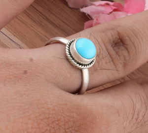 925 Sterling <b>Silver</b> Bezel Setting Turquoise Brilliant Cut Handmade Classic Boho Dainty <b>Solitaire</b> <b>Ring</b> Certified Wedding Party - Product Image 1