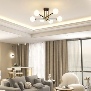 Lampadario moderno a 6 luci con montaggio Semi-filo in vetro bianco - Product Image 4