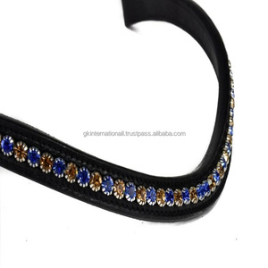 Banda de cejas de caballo de cuero acolchado de forma curvada profunda con cristales multicolores diamantes de imitación banda de cejas mega Bling para caballos - Product Image 5