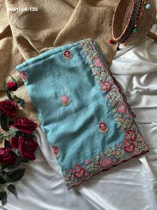 Sari de Georgette Candy Crush de la Mejor Calidad con Motivo Bordado - Colección de Blusas con Bordes de Cordón Zari y Zarkan - Proveedor Indio - Product Image 2