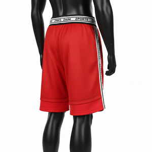 Shorts de baño de malla de poliéster transpirable de alta calidad con paneles laterales con franjas blancas, cintura elástica y logotipo termoadhesivo para mujer. - Product Image 2