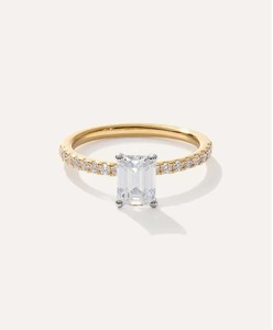 <b>Emerald</b> Cut Moissanite Luxury Engagement <b>Ring</b> 925 Sterling <b>Silver</b> Yellow Gold Plated Certified Promise Wedding Anniversary Gift - Product Image 1