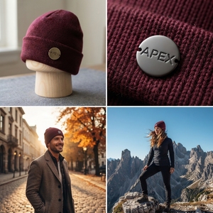 Men's Burgundy Beanie Hat Knit Cuffed <b>Winter</b> <b>Cap</b> Metal Badge Streetwear Unisex Custom Logo Wholesale Fashion - Product Image 6