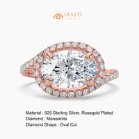 Bague de fiançailles ovale en moissanite plaqué or rose 14 carats avec halo, alliance torsadée, cadeau de luxe pour mariée, anniversaire, fête