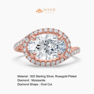 14K Rose Gold Plated Silver Oval Cut Halo Engagement <b>Ring</b> Twisted Wedding Band Luxury Bridal Jewelry Gift for Anniversary Party - Product Image 6