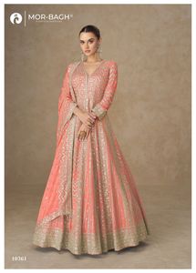 Robe Anarkali de qualité supérieure en soie Chinnon premium avec broderies riches, robe de mariée pour femmes, tenue de soirée - Product Image 4