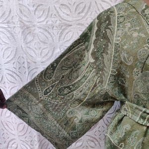 Western Style Handwoven Paisley Design Woolen Fabric Kimono With Belt <b>Tie</b> Waist Dressing Gown, Relax Sleepwear Women Kimono - Product Image 3