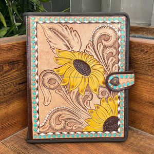 Newest Personalized Executive Hand Tooled Leather Ring <b>Binders</b> Business Resume Portfolio Padfolio Notebook Organizer with Zipper - Product Image 4