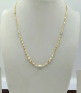 Collier délicat en perles dorées avec accents texturés, chaîne élégante et minimaliste, bijoux pour femmes, à porter au quotidien - Product Image 1