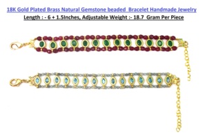 18K <b>Gold</b> Plated Brass <b>Beaded</b> <b>Bracelet</b> with Green Onyx & Blue Topaz Handmade IGI Certified Bohemian Style Unisex Jewelry - Product Image 2