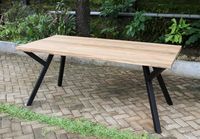 Table à manger rectangulaire en teck recyclé avec plateau en bois et pieds en aluminium, design moderne et minimaliste, finition bien poncée, pour l'extérieur et les hôtels
