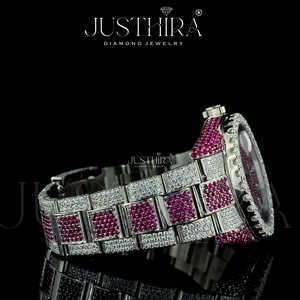 Reloj de Marca con Incrustaciones de Diamantes Moissanite, Estilo Hiphop, Esfera Rosa con Diamantes Rosas, Ideal para Regalo de Compromiso, Boda o Aniversario - Product Image 3