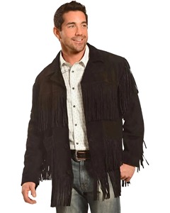Abrigo de Cuero de Gamuza para Hombre con Detalles Trenzados Estilo Vaquero Occidental - Product Image 1