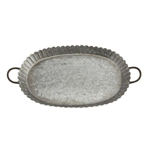 Custom <b>Oval</b> Scalloped Galvanized Metal Serving Tray with Handles Farmhouse Decorative for <b>Coffee</b> <b>Table</b> & Wedding Events - Product Image 1