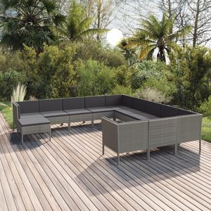 Conjunto de Muebles de Jardín de Ratán PE Gris con Acero con Recubrimiento en Polvo y Poliéster, Muebles de Exterior Duraderos - Product Image 1