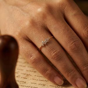 <b>Dainty</b> Cluster Diamond <b>Ring</b> Starry Style 14K Gold Stackable Band Fine Jewelry Manufacturer - Product Image 2